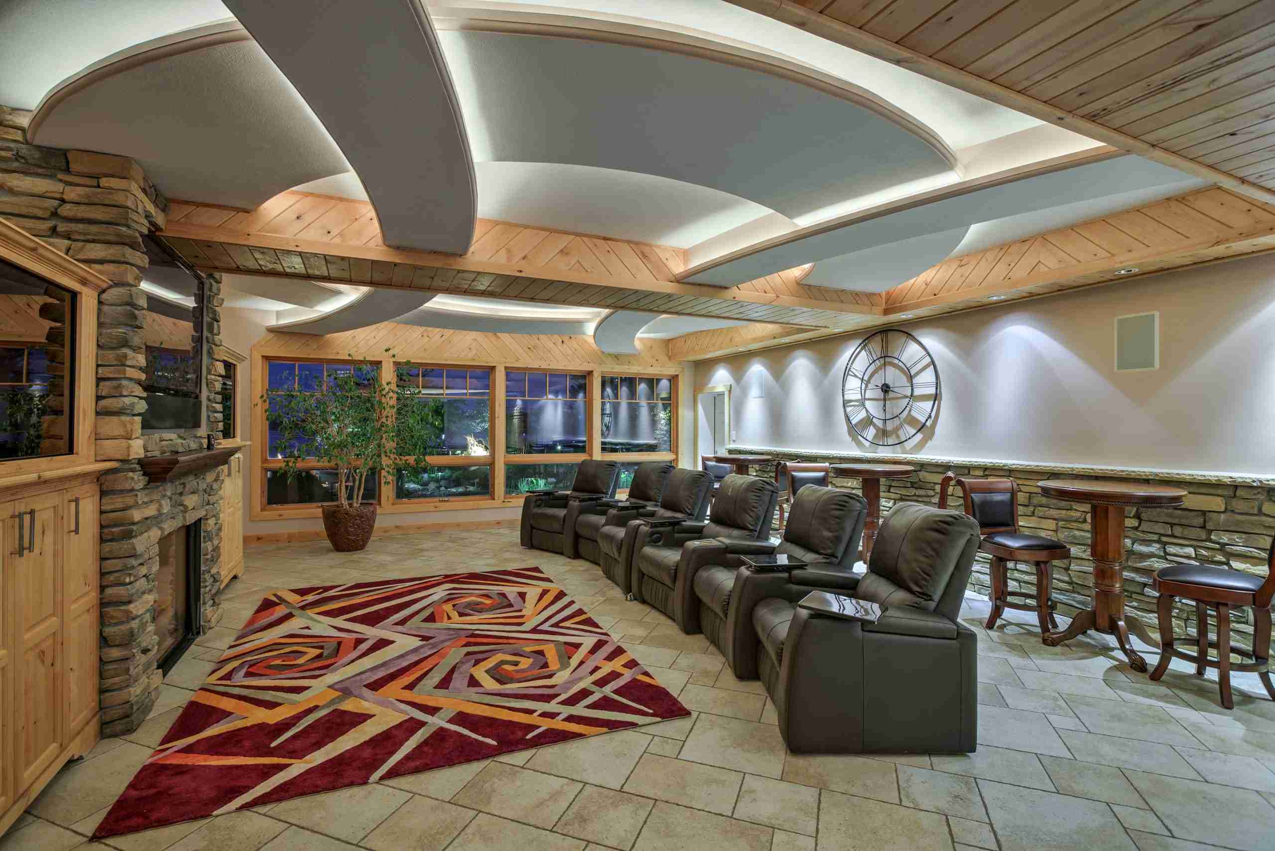 movie room in the basement of a multi-million dollar omaha home in bennington lakes
